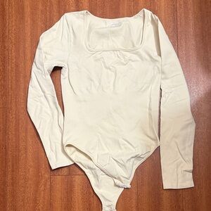 Women’s Long Sleeve Square Neck Bodysuit in Cream